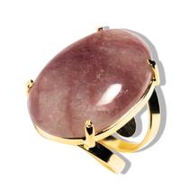 Anel Quartzo Goiaba Cabochão Oval Pedra Natural Ajustável