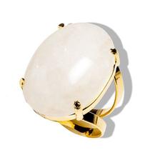 Anel Quartzo Leitoso Oval Pedra Natural Dourado Ajustável