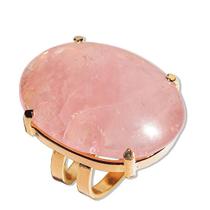 Anel Quartzo Rosa Oval Pedra Natural Dourado Aro Ajustavel - CristaisdeCurvelo