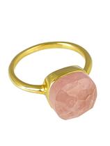 Anel Quartzo Rosa Quadrado Facetado Tam 23