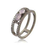 Anel Quartzo Rosa Zircônias Duas Gotinhas