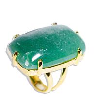 Anel Quartzo Verde Cabochão Retangular Dourado Aro Ajustavel Anel Quartzo Verde Cabochão Retangular Dourado Aro Ajustavel