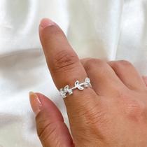 Anel ramo folhas e mini zircônia em prata 925 Tamanho:1