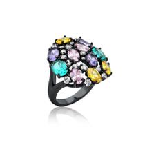 ANEL REDONDO COM ZIRCÔNIAS COLORIDAS BANHADA A RÓDIO NEGRO - 2,5 cm - 8 g ANEL REDONDO COM ZIRCÔNIAS COLORIDAS BANHADA A RÓDIO NEGRO - 2,5 cm - 8 g