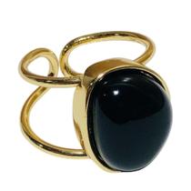 Anel Regulavél Cabochão Agata Preta Dou Semijoia Lizzy Fatin Anel Regulavél Cabochão Agata Preta Dou Semijoia Lizzy Fatin