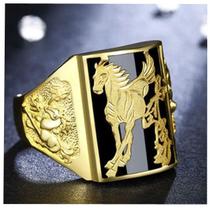 Anel regulável desenho cavalo - banhado a ouro 18k