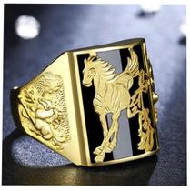 Anel regulável desenho cavalo - banho ouro 18k