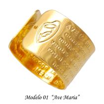 Anel Regulável Escrito O Senhor é meu Pastor e Ave Maria Softjoias Folheado em Ouro 18K