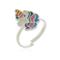 Anel Regulável Infantil Desenho Unicórnio Banhado Em Prata