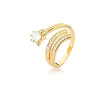 Anel Regulavel Tres Voltas Estrela com Zirconias Banhado a Ouro Tam.16