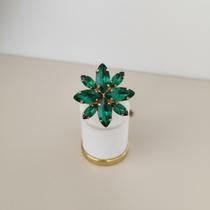 Anel regulavel tulipa banho dourado esmeralda
