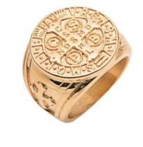 Anel Religioso de São Bento Dedeira Masculina Acabamento Ouro 18K Anel Religioso de São Bento Dedeira Masculina Acabamento Ouro 18K