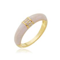 Anel Resinado Off White com Zircônias Ouro
