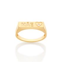 Anel retangular mãe 18k com zircônia BRANCO 512987 Rommanel