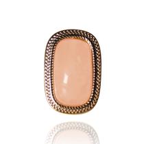 Anel Retangular Semijoia Banho De Ouro 18k Quartzo Rosa Com Detalhe Em Ródio e Ajustável Anel Retangular Semijoia Banho De Ouro 18k Quartzo Rosa Com Detalhe Em Ródio e Ajustável