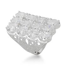 Anel Retangular Zircônias Ovais Prata 925 Anel Retangular Zircônias Ovais Prata 925