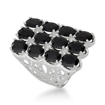 Anel Retangular Zircônias Ovais Prata 925 Anel Retangular Zircônias Ovais Prata 925