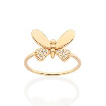 Anel rommanel banhado ouro 18k borboleta feminino cravejado pedra zircônias 513481