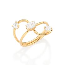 Anel rommanel banhado ouro 18k feminino aro duplo geométrico torcido pedra zircônia oval 513510