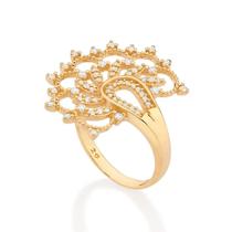 Anel rommanel banhado ouro 18k feminino meia flor lótus pedra zircônia 513513