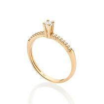 Anel rommanel banhado ouro 18k solitário feminino cravejado pedra zircônias 513568
