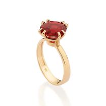 Anel rommanel banhado ouro 18k solitário feminino pedra grande cristal vermelho 513524