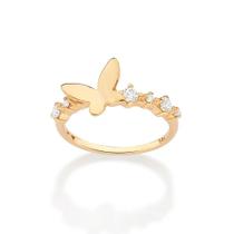 Anel rommanel banhado ouro 3x 24k 18k e 22k feminino borboleta pedras zircônias 513483 Anel rommanel banhado ouro 3x 24k 18k e 22k feminino borboleta pedras zircônias 513483
