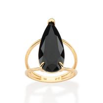 Anel rommanel banhado ouro 3x 24k 18k e 22k feminino grande pedra cristal preto gota 513499