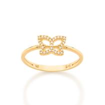 Anel Rommanel Banhado Ouro Aro Fino Borboleta Com Zircônias 512982