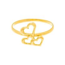 Anel Rommanel Banhado Ouro Aro Fino Corações Vazados 512736 Anel Rommanel Banhado Ouro Aro Fino Corações Vazados 512736