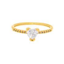 Anel Rommanel Banhado Ouro Aro Fino Solitário De Coração Com Zircônias 512724 Anel Rommanel Banhado Ouro Aro Fino Solitário De Coração Com Zircônias 512724