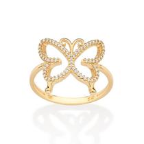 Anel Rommanel Borboleta Folheada a Ouro com Zircônias 513443 Anel Rommanel Borboleta Folheada a Ouro com Zircônias 513443