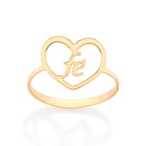 Anel Rommanel Coração Vazado Fé Banhado Ouro 18k 513069 Anel Rommanel Coração Vazado Fé Banhado Ouro 18k 513069