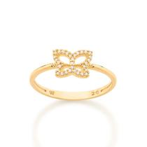 Anel rommanel feminino banhado ouro 18k borboleta cravejada zircônias 512982