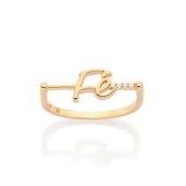 Anel rommanel feminino banhado ouro 18k fé religioso cravejado pedra zirconia 513557
