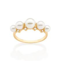 Anel Rommanel Folheado a Ouro com Pérolas e Zircônias 513269 Anel Rommanel Folheado a Ouro com Pérolas e Zircônias 513269