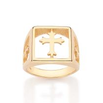 Anel rommanel masculino banhado ouro 18k chevalier vazado 513586 Anel rommanel masculino banhado ouro 18k chevalier vazado 513586