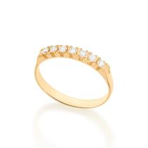 Anel rommanel meia aliança aparador banhado ouro 18k feminino cravejado pedra zircônia 512909