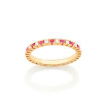 Anel rommanel meia aliança aparador banhado ouro 18k feminino cravejado pedra zircônias rosa 512967 Anel rommanel meia aliança aparador banhado ouro 18k feminino cravejado pedra zircônias rosa 512967