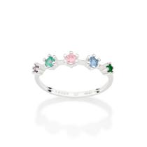Anel rommanel prata 925 feminino fino cravejado pedra zircônia colorido 810306 Anel rommanel prata 925 feminino fino cravejado pedra zircônia colorido 810306