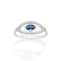 Anel rommanel prata 925 feminino olho grego cravejado pedra zircônias azul oval 810329 Anel rommanel prata 925 feminino olho grego cravejado pedra zircônias azul oval 810329