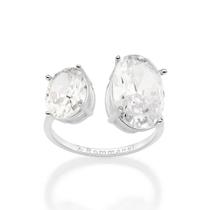 Anel rommanel prata 925 grande maxi feminino 2 pedras zircônias oval 810327