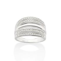 Anel rommanel prata 925 grande maxi feminino cravejado pedras zircônias 810298