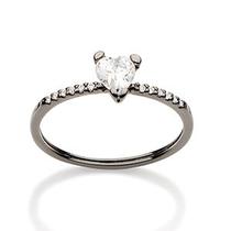 Anel Rommanel Solitário Coração Banhado Rhodium Negro 410014 Anel Rommanel Solitário Coração Banhado Rhodium Negro 410014