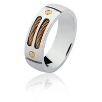 Anel Rosso Titanium Aro 25 Fio De Aço Black Apliques Gold