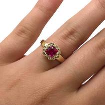 Anel Rubi Sintético Princesa Formatura Ouro 18K 21500 K345 Anel Rubi Sintético Princesa Formatura Ouro 18K 21500 K345