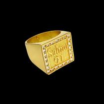 Anel Salmo 91 Cravejado Ajustável - Banhado a Ouro 18k