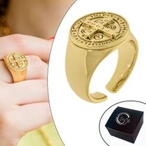 Anel São Bento Banhado a Ouro com Abertura - Medida Interna 19mm (Aro 20)