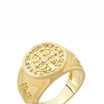 Anel São Bento Banho de Ouro Amarelo 10 Milésimos - Medida 17