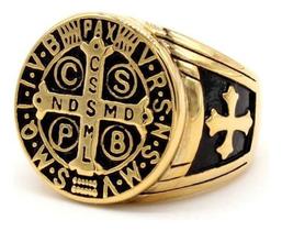 Anel São Bento Medalha Grande Cruz Sagrada Fé Aço Inoxidavel Anel São Bento Medalha Grande Cruz Sagrada Fé Aço Inoxidavel